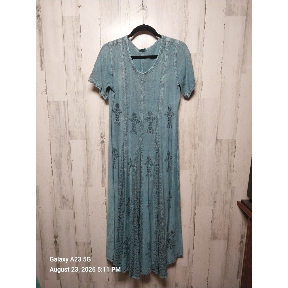 Advance Apparel Stonewash Blue Bohemian Maxi Dress Size S/M